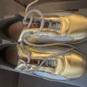 Prada Gold and Gray Sneakers